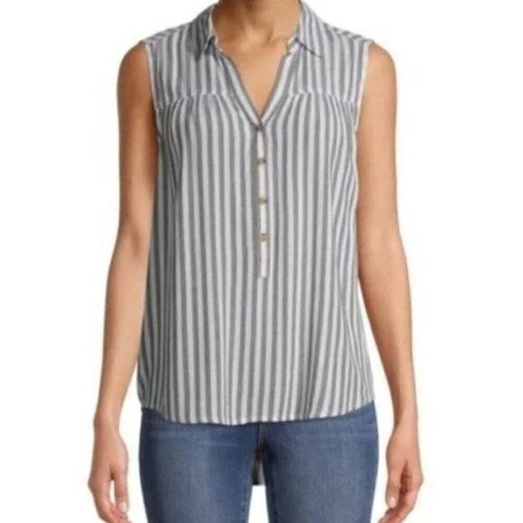 Time and Tru Popover Tank Top White Gray Stripe - Picture 1 of 12